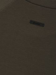 Dark brown long sleeve tee with a black "Essentials" tag on the back