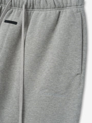 Gray sweatpants with a brand logo on a white background