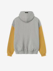 Back view of Packers Sport Hoodie in concrete heather with contrasting canyon sleeves and elastic waistband