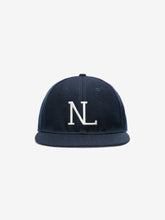 Fear of God Essentials 59FIFTY Retro Fitted National League Cap in deep navy featuring a structured fit with raised white stitched NL logo on the front panel.