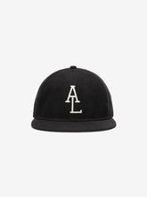 Fear of God Essentials 59FIFTY Retro Fitted American League Cap in black wool blend featuring a structured six-panel silhouette with white embroidered AL logo on the front panel.