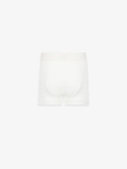 white rib-knit cotton-elastane brief with plush elastic waistband and shorter length than boxer brief