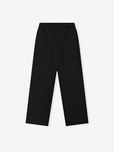 black wide leg pants made from double-weave virgin wool with elastic waistband and drawstring front closure