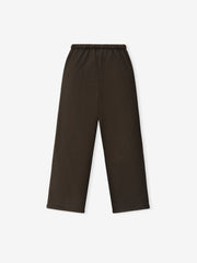 back view of womens wide leg sweatpants in dark heavyweight cotton fleece with elastic waistband
