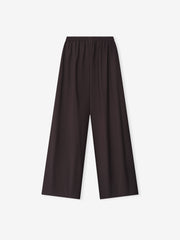 dark superfine wool canvas wide-leg pants for women with elasticated waistband and relaxed fit