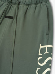 Close-up of olive green FAMU Lounge Sweatpant pocket area with elastic waistband and partial cream ESS text, file NPMV1n8Q.jpg