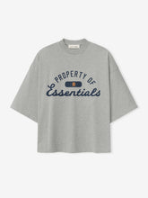 Gray t-shirt with 'Property of Essentials' text on a white background