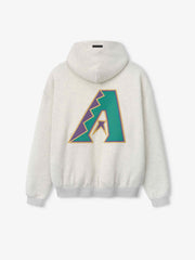 Diamondbacks Sport Hoodie in a light oatmeal heather shade, featuring a large stylized "A" graphic on the back, with ribbed cuffs and hem on soft outerwear fabric.