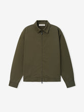 Cotton Twill Work Jacket in olive green featuring a streamlined silhouette with a full front zipper and classic collar, designed as durable and versatile outerwear.