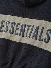 Kids Cropped Relaxed Panelled Hoodie in iron grey heather featuring a wide contrasting light grey panel across the chest with raised essentials lettering for stylish kids outerwear.