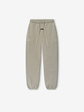 Classic Fleece Sweatpant in a muted heather grey with an adjustable drawstring waistband, elastic cuffs, subtle tonal branding on the thighs, and a relaxed fit for casual bottoms.