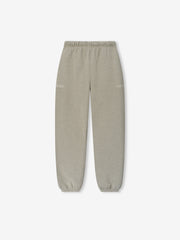 Classic Fleece Sweatpant in a light neutral heather tone with a relaxed fit, elastic waistband and cuffs, and subtle branded text on the front sides for casual bottoms.