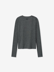 Womens Soft Knit Slim Longsleeve in a dark grey tone, featuring smooth knit fabric with a slim fit and a clean round neckline designed for versatile casual tops.