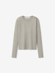 Womens Soft Knit Slim Longsleeve in a soft pale grey shade, featuring a finely textured knit fabric with a clean round neckline and tailored slim fit for versatile casual tops.