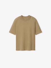 Womens Tri-Blend Shrunken Baseball Tee in a soft dune color featuring a relaxed fit with short sleeves and a classic crew neckline, crafted as a versatile casual top.