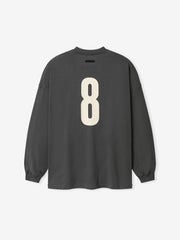 Merch Long Sleeve Tee in dark iron grey featuring a bold cream number 8 printed on the back for a casual and sporty long sleeve top.