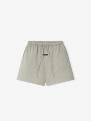 Essentials FW26 Classic Heavy Jersey Short in heather gray shown flat with an elastic waistband and drawstring on a clean background Bottoms