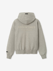 Essentials FW26 Classic Zip-Up Hoodie in heather gray shown from the back with hood ribbed cuffs and hem and tonal Essentials Fear of God branding Tops