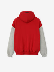 Back view of Chiefs Sport Hoodie with solid red body and contrasting concrete heather grey sleeves and ribbed hem and cuffs