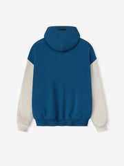 Back view of Lions Sport Hoodie in blue sapphire with contrasting heather stone sleeves and elastic waistband
