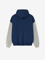 Back view of Giants Sport Hoodie featuring blue estate body and contrasting concrete heather sleeves with elastic waistband