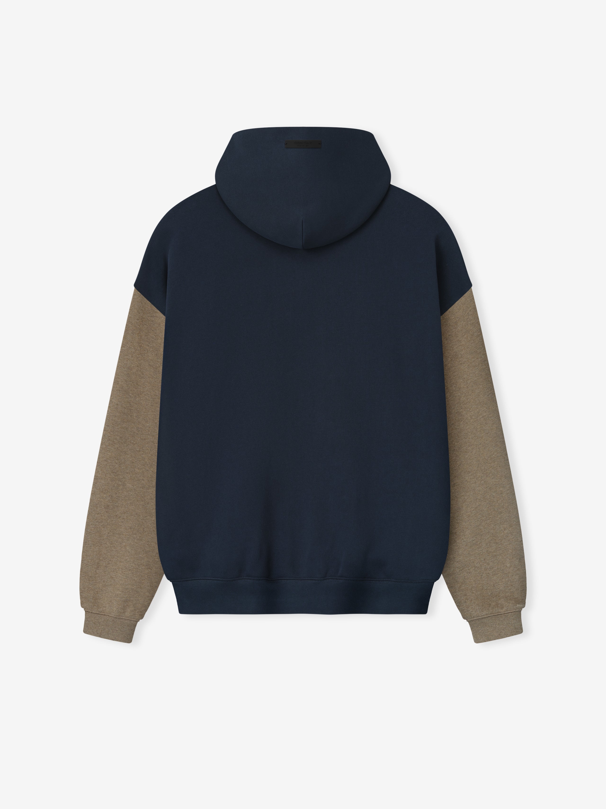 Back view of Bears Sport Hoodie in dark sapphire with contrasting homestead heather sleeves and fitted waistband