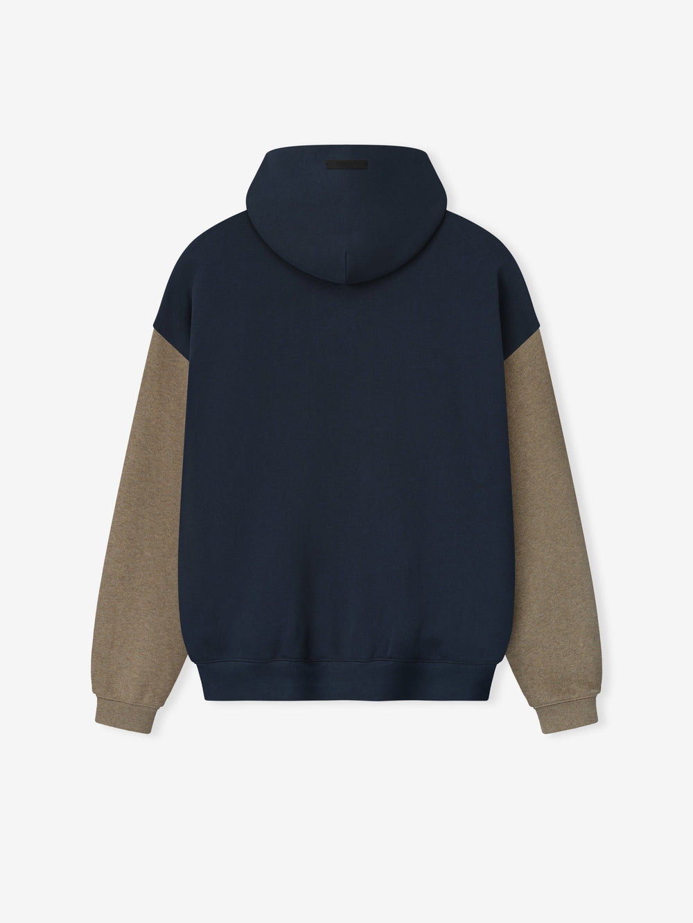 Back view of Bears Sport Hoodie in dark sapphire with contrasting homestead heather sleeves and fitted waistband