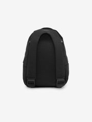Essentials Backpack in black shown from the back with a padded contoured rear panel adjustable shoulder straps and secure buckles against a plain light background