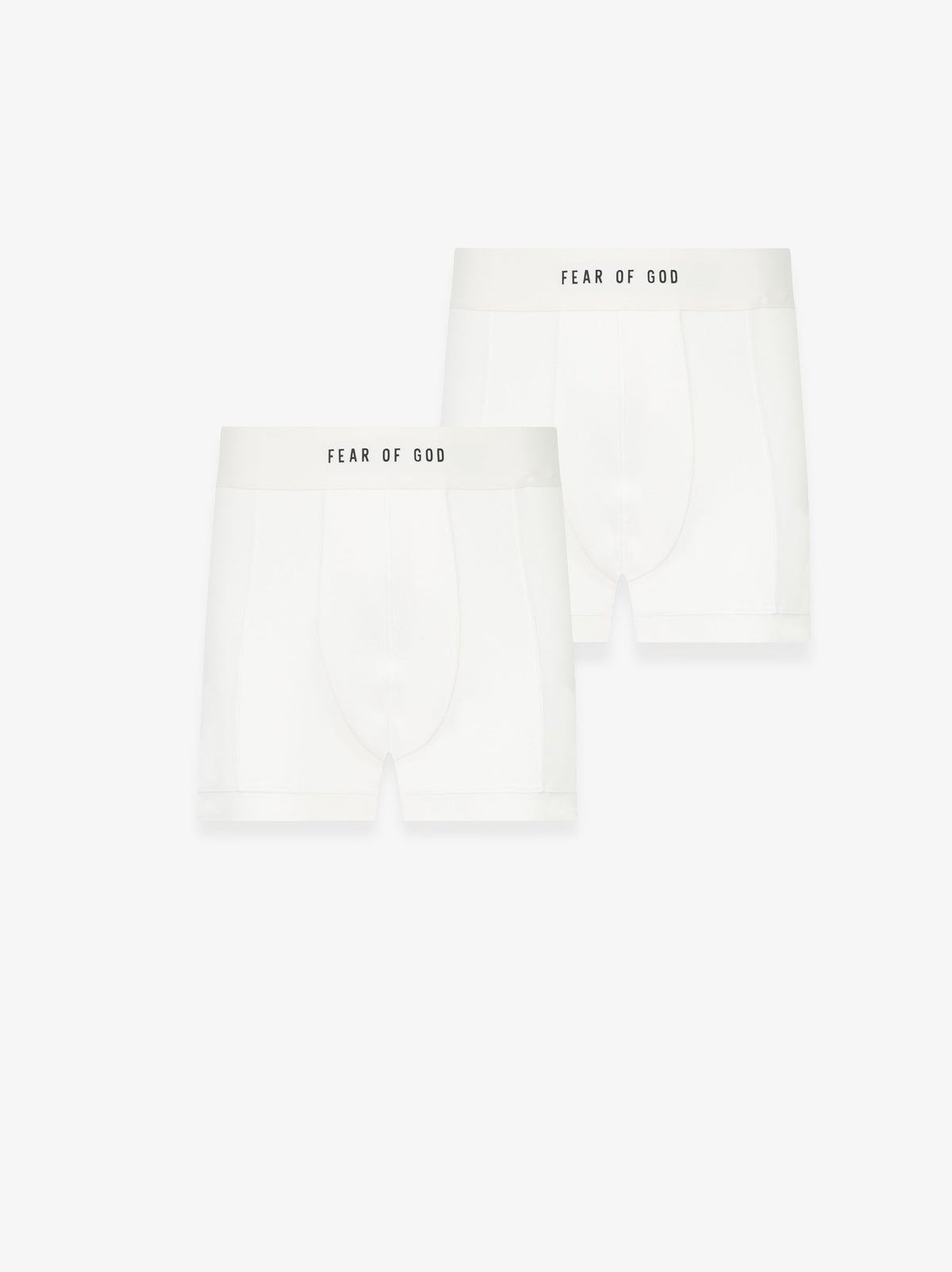 two white rib-knit cotton blend briefs with plush elastic waistbands branded Fear of God