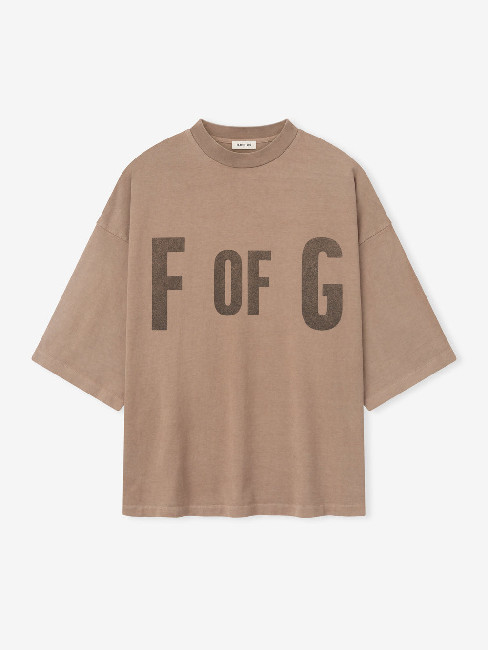 sun-faded taupe heavyweight cotton jersey tee with large "F OF G" print centered on front chest