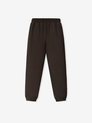 Dark brown sweatpants with elastic waistband and ankle cuffs, designed with a clean, minimalist silhouette