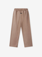 taupe wide leg sweatpant with elastic waistband and long drawstrings made from heavyweight cotton fleece