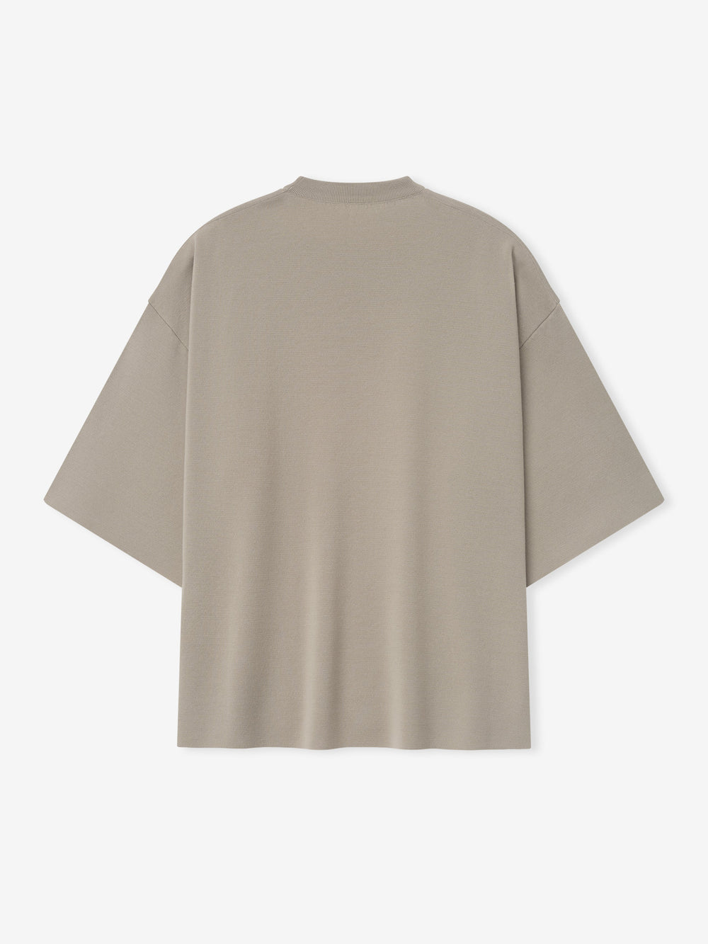 men's oversized light taupe Merino Milano knit tee with dropped shoulders and wide 3/4 length sleeves