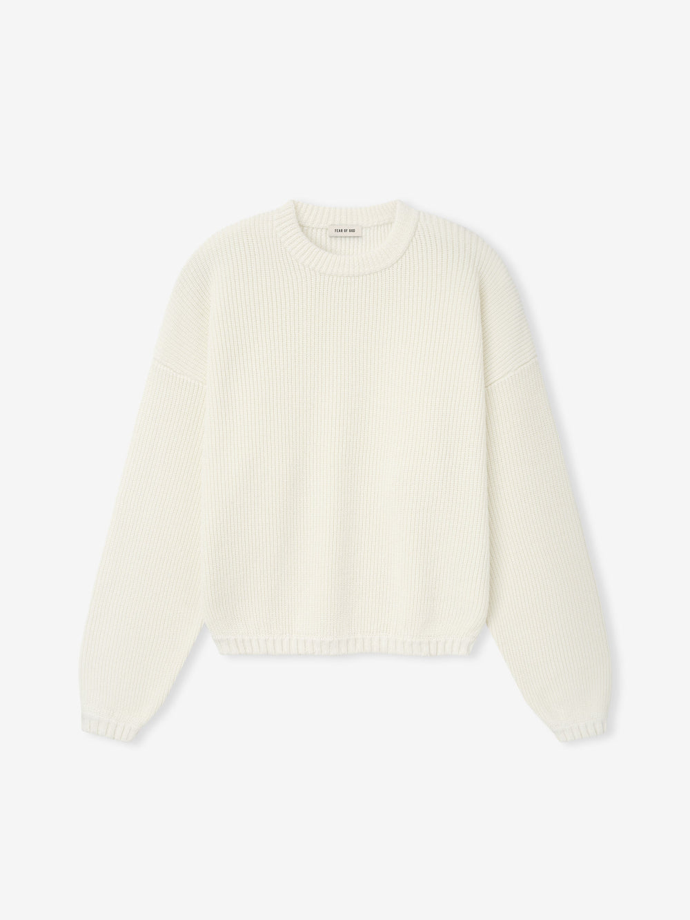 men's off-white double-knit linen wool cotton crewneck sweater with relaxed fit and mesh stitch pattern