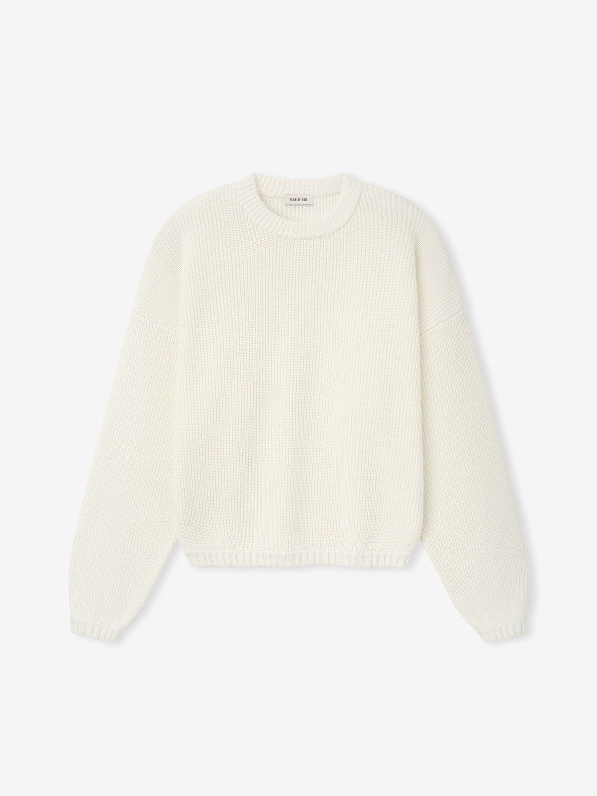 men's off-white double-knit linen wool cotton crewneck sweater with relaxed fit and mesh stitch pattern