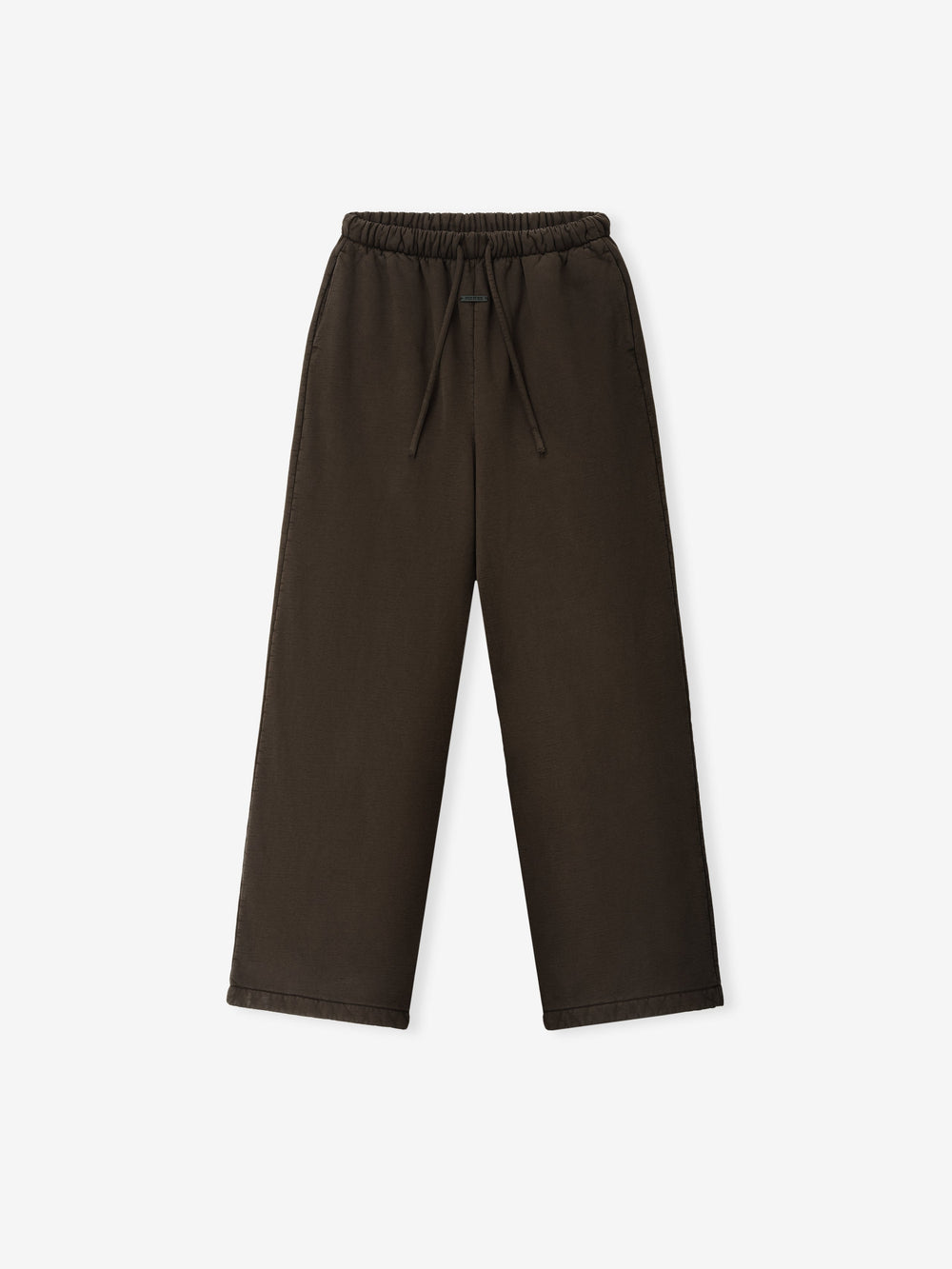 front view of womens wide leg sweatpants in dark heavyweight cotton fleece with elastic waistband and drawstrings