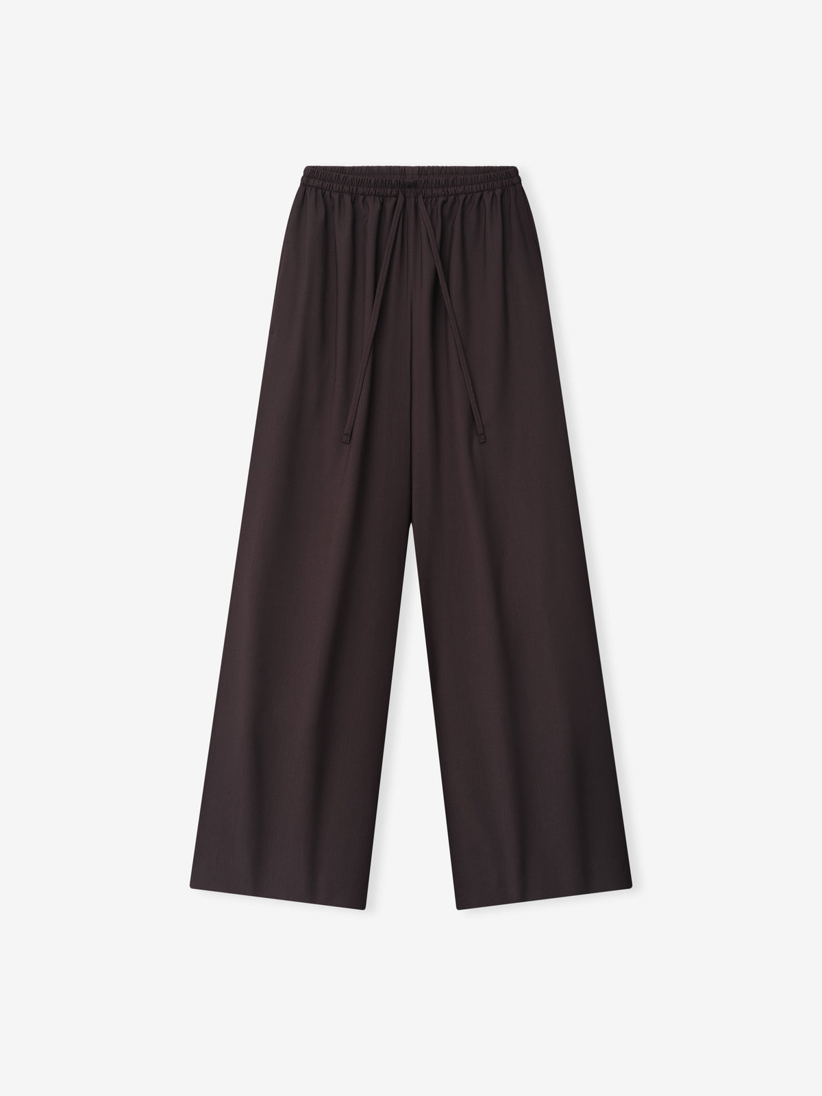 wide-leg superfine wool canvas pants for women with elasticated drawstring waistband in dark color