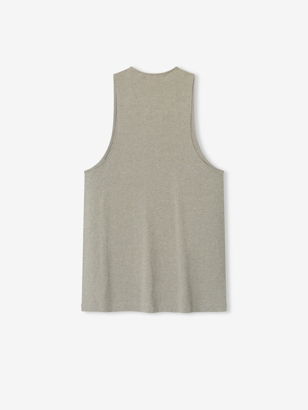 Essential Tank in a soft muted taupe hue with a sleeveless cut and wide armholes, designed for a relaxed fit and comfortable casual layering top.