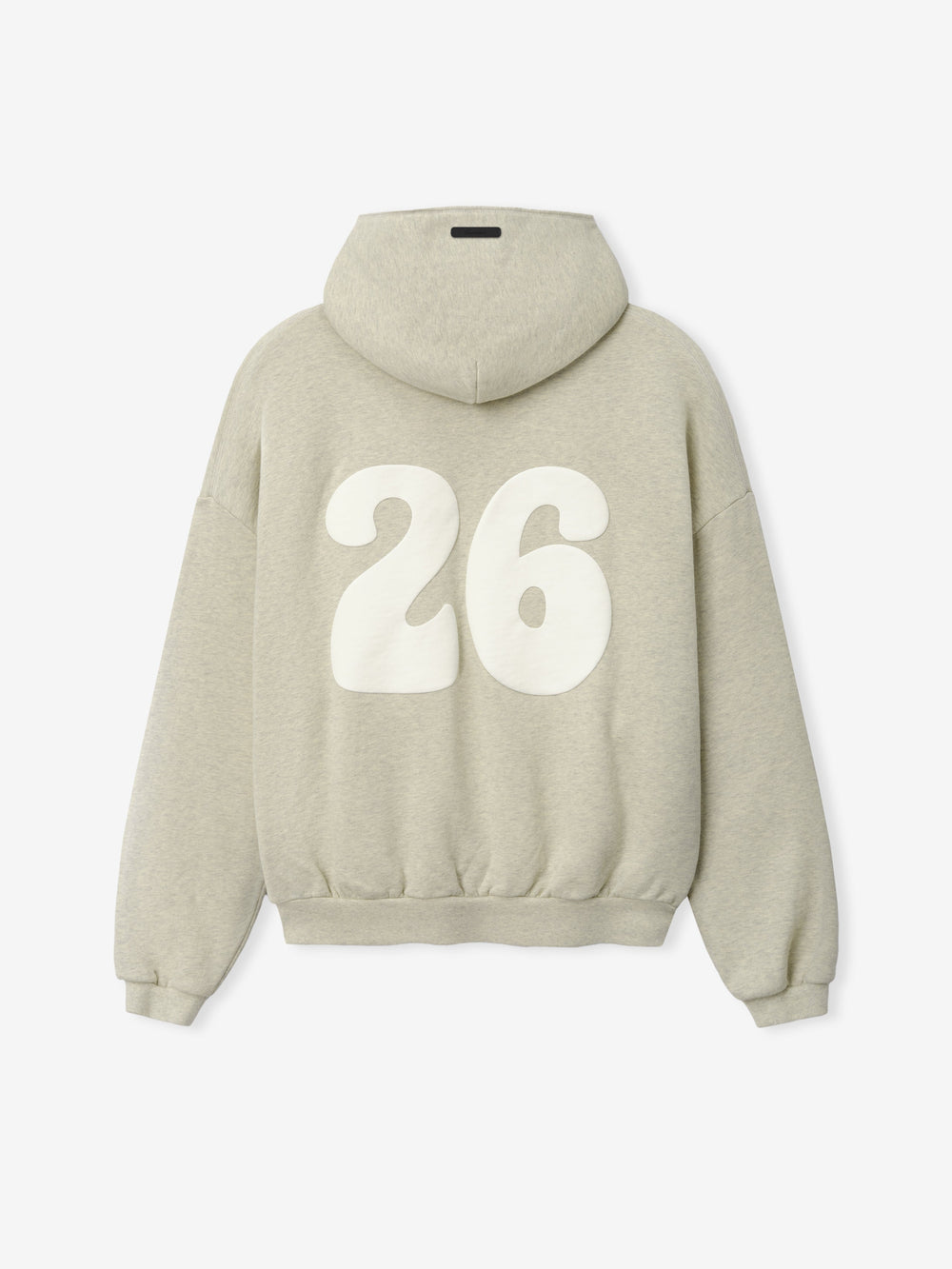 90'S Zip-Up Hoodie in a soft washed vanilla heather tone shown from the back, featuring dropped shoulders, ribbed cuffs and hem, and large bold white number 26 printed across the back.