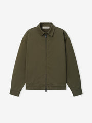 Cotton Twill Work Jacket in olive green featuring a streamlined silhouette with a full front zipper and classic collar, designed as durable and versatile outerwear.