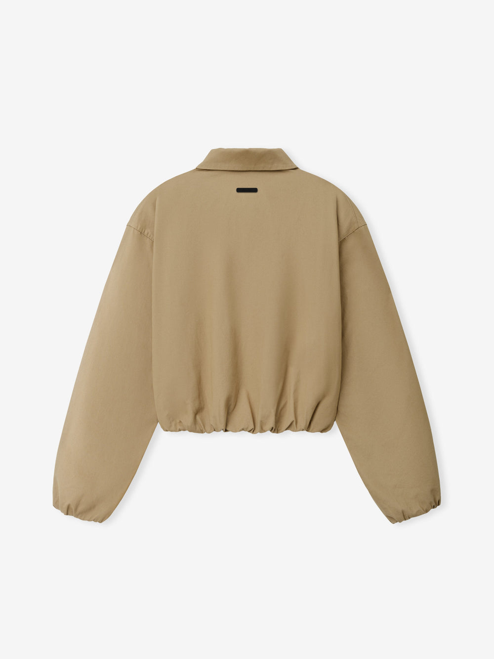Womens Cotton Twill Work Jacket in soft beige shown from the back, featuring an elasticated hem and cuffs, a classic collar, and a clean, minimalist outerwear design.