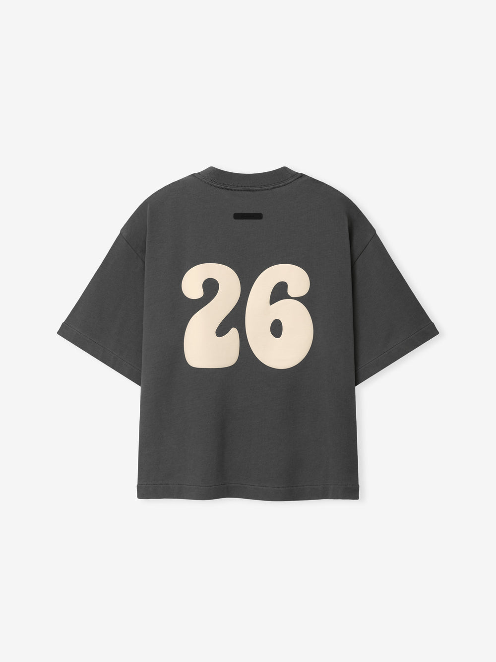 Kids Merch Tee in dark iron gray fabric featuring oversized cream-colored number "26" in bold, rounded font across the back for a playful and sporty kids top.