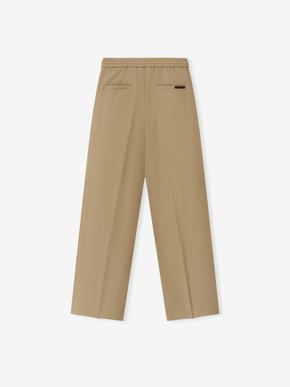 Womens Cotton Twill Pleat Front Drawstring Pant in a soft dune color, featuring back welt pockets, an elastic waistband with drawstring, and a relaxed straight leg fit for versatile bottoms.