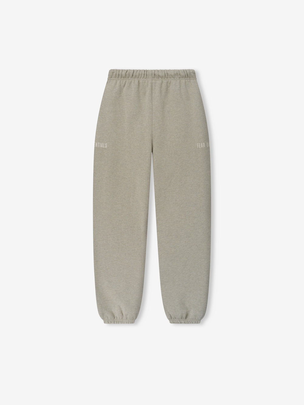 Classic Fleece Sweatpant in a light neutral heather tone with a relaxed fit, elastic waistband and cuffs, and subtle branded text on the front sides for casual bottoms.