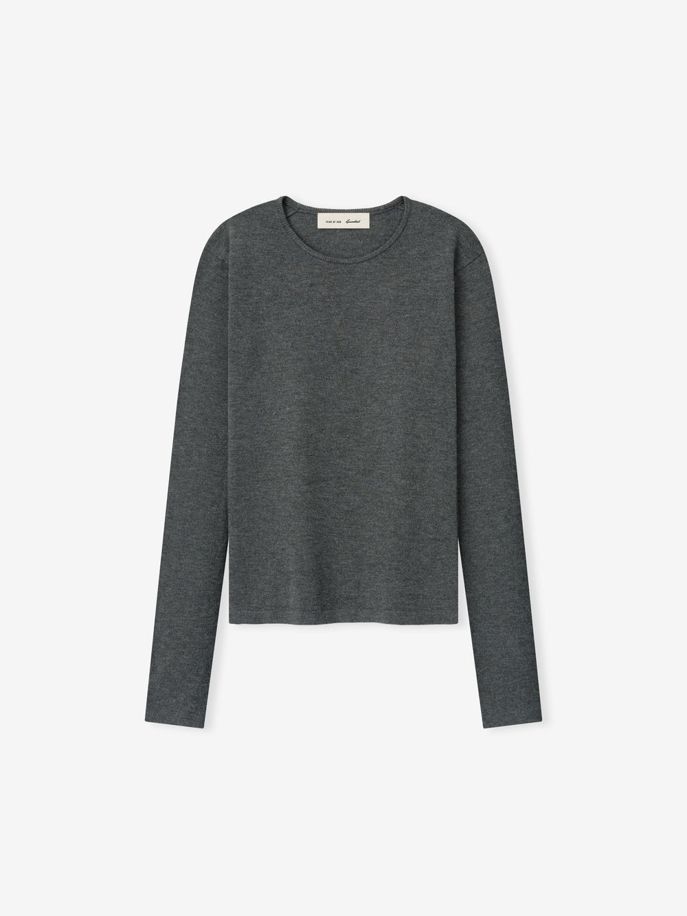 Womens Soft Knit Slim Longsleeve in a deep grey hue, crafted from soft knit fabric with a slim fit and a smooth round neckline for versatile casual tops.