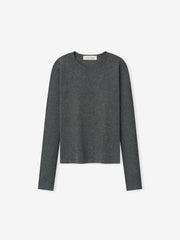 Womens Soft Knit Slim Longsleeve in a deep grey hue, crafted from soft knit fabric with a slim fit and a smooth round neckline for versatile casual tops.