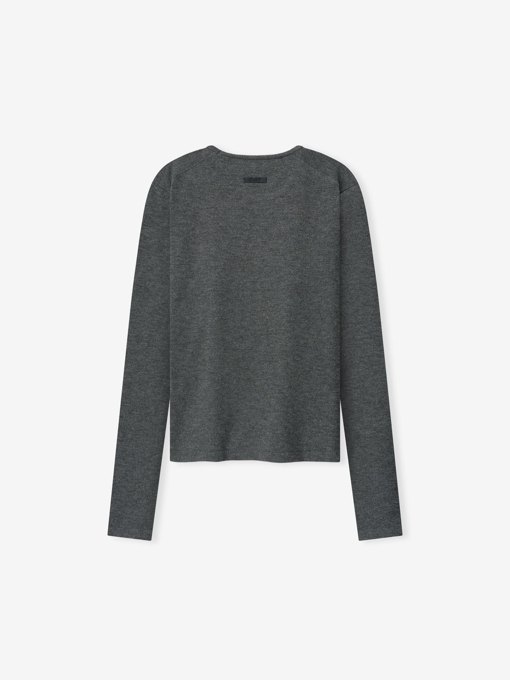Womens Soft Knit Slim Longsleeve in a dark grey tone, featuring smooth knit fabric with a slim fit and a clean round neckline designed for versatile casual tops.
