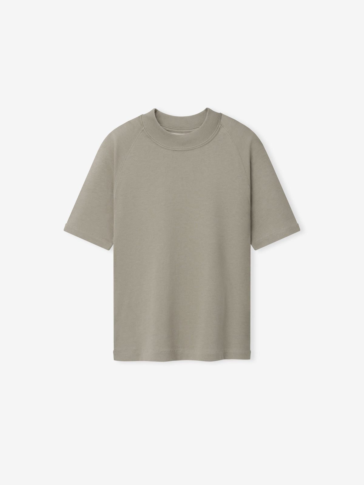 Womens Shrunken Baseball Tee in a muted taupe shade featuring a relaxed fit with elbow-length sleeves and a rounded neckline, designed as a versatile casual top.