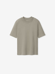 Womens Shrunken Baseball Tee in a muted taupe shade featuring a relaxed fit with elbow-length sleeves and a rounded neckline, designed as a versatile casual top.