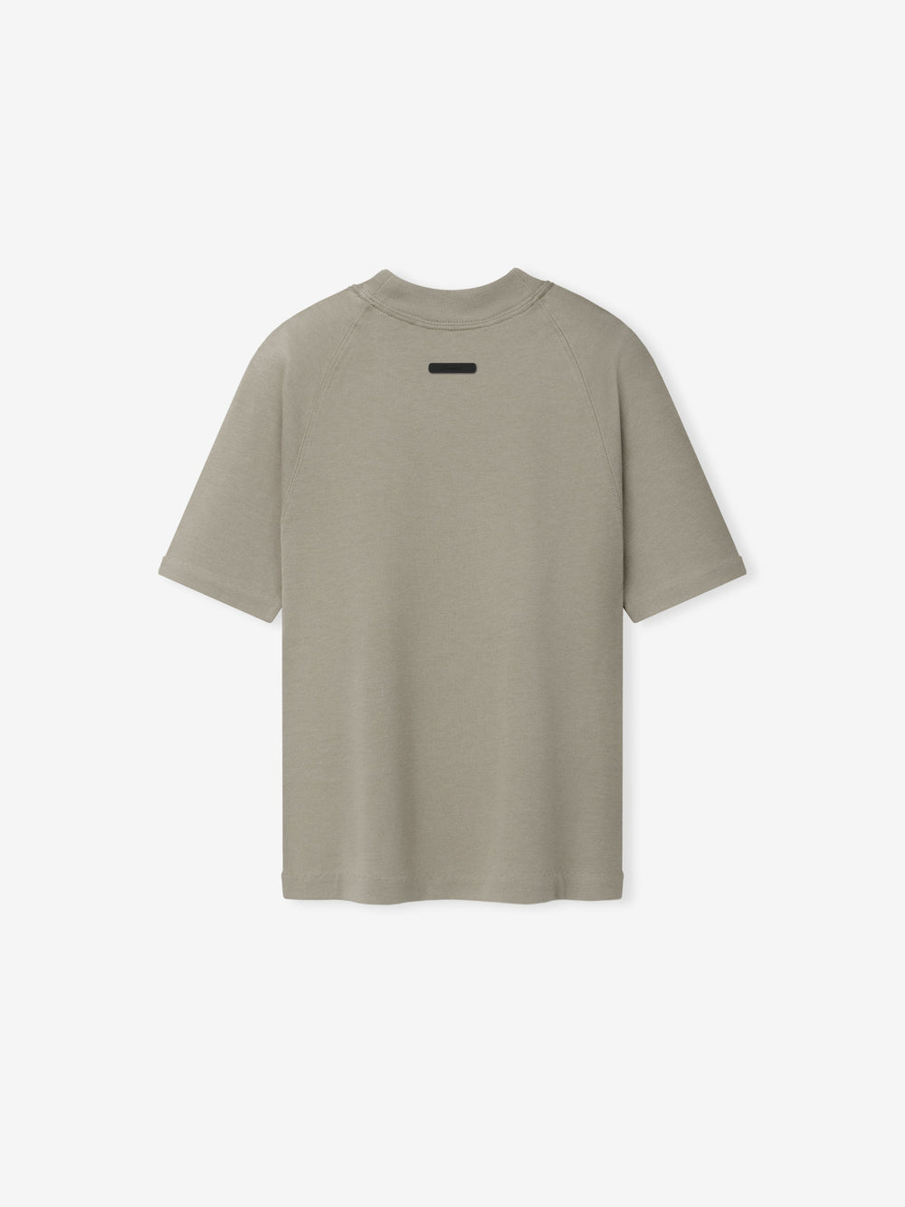 Womens Shrunken Baseball Tee in a muted sage tone featuring a relaxed fit with short sleeves and a subtle rectangular patch at the upper back, designed as a casual top.